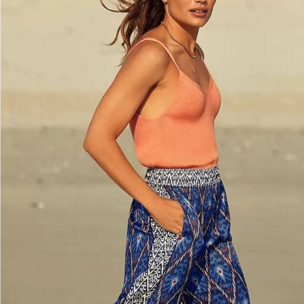 Anthropologie Vale Blue Aztec Printed Wide-Leg Pull-On Pants - Picture 4 of 9